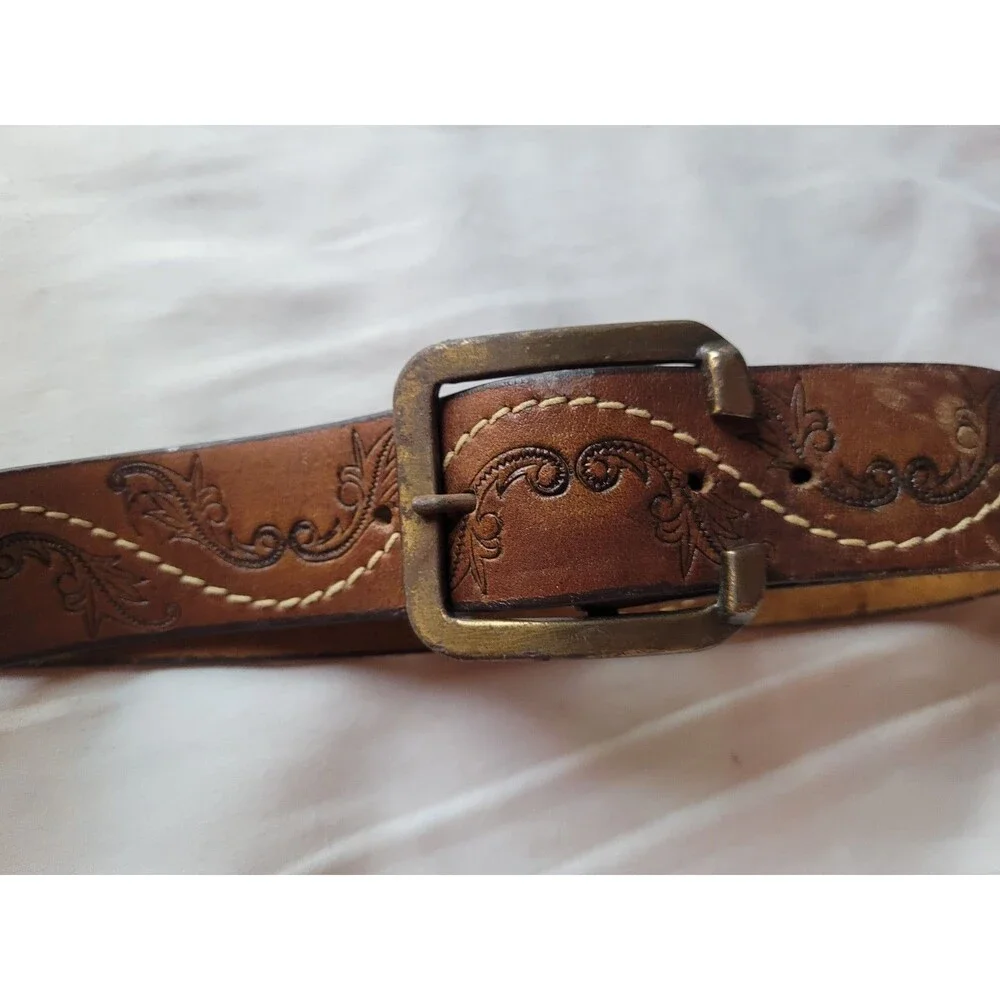 Latitan Leather Belt Boys Size 28 Brass Buckle Hand Stained